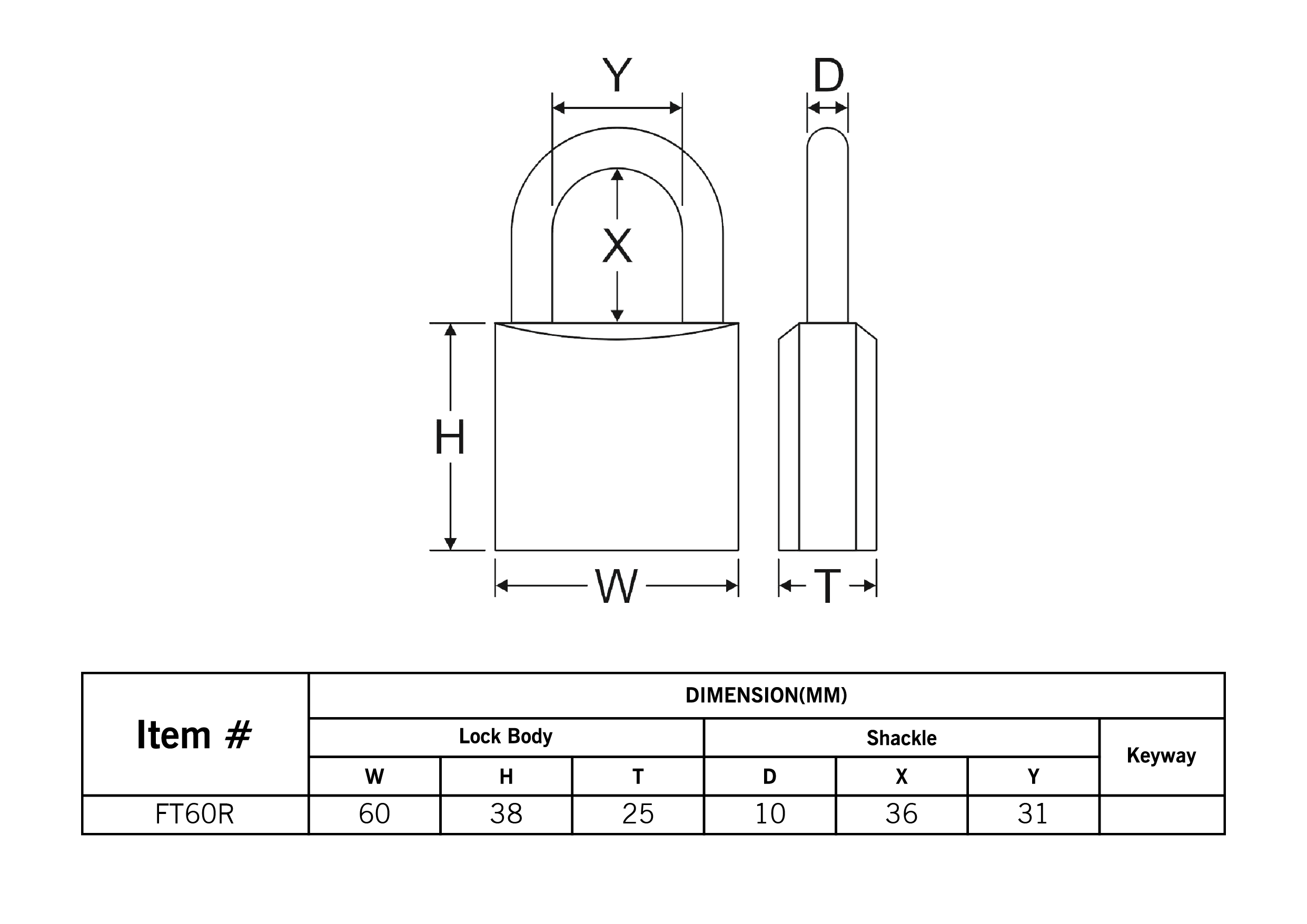 Federal Lock High Security Tubular Key Solid Brass Padlock 60MM FT60R