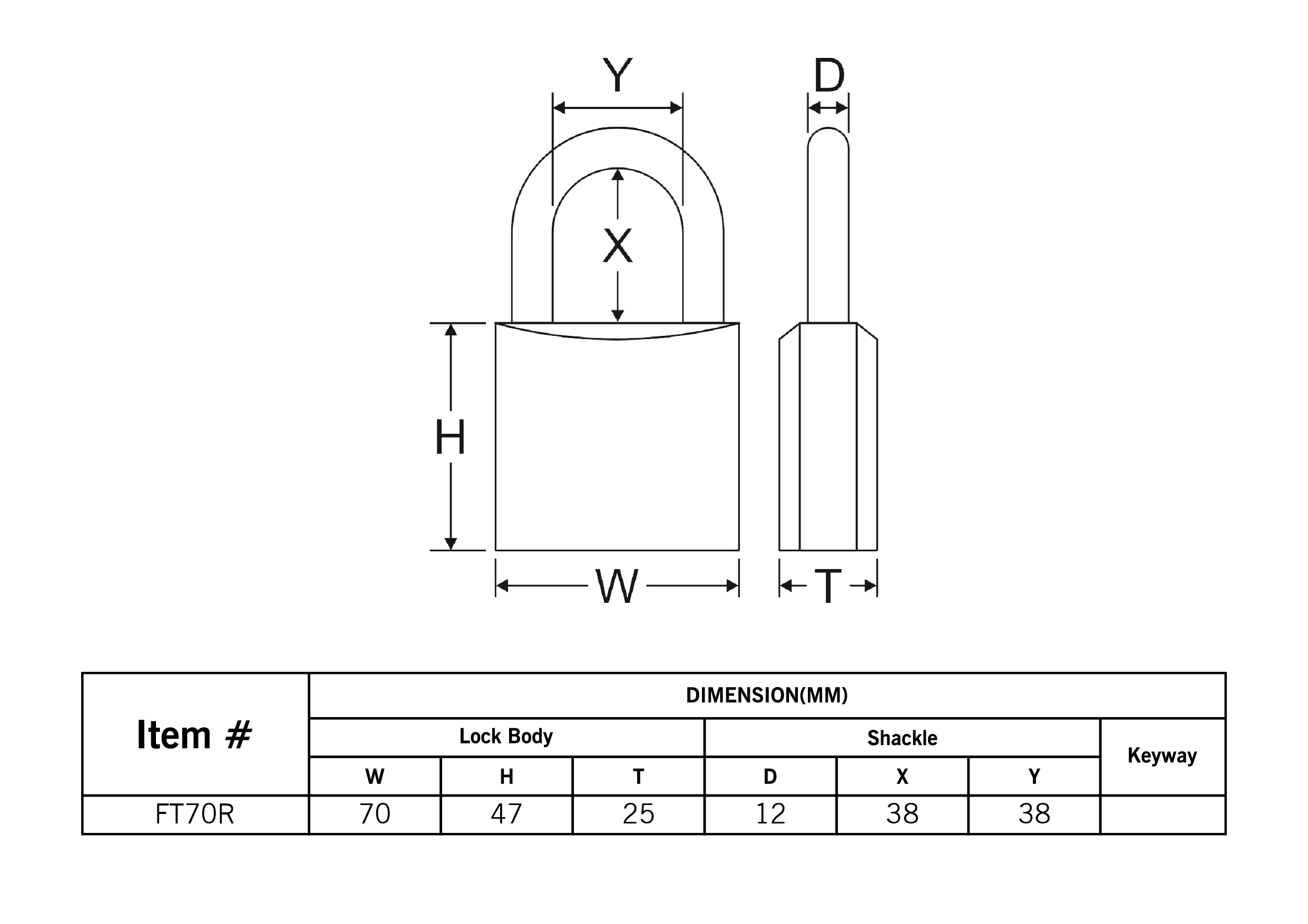 Federal Lock High Security Tubular Key Solid Brass Padlock 70MM FT70R